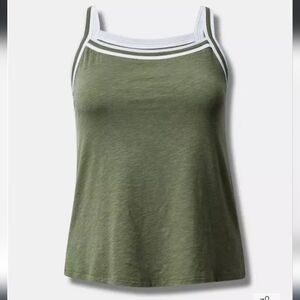 Torrid Olive Green Supersoft Slub Scoop Neck Cami with White Trim